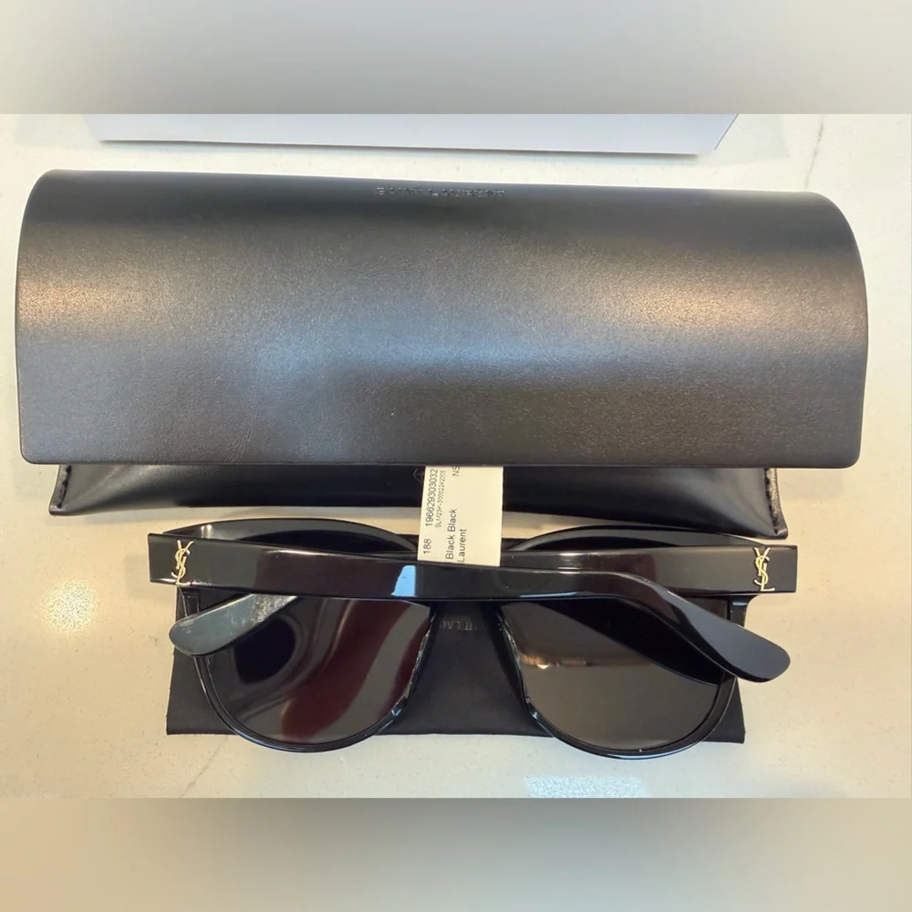 Brand New!Saint Laurent YSL 58mm Sunglasses in Black/Black with Gold Hardware